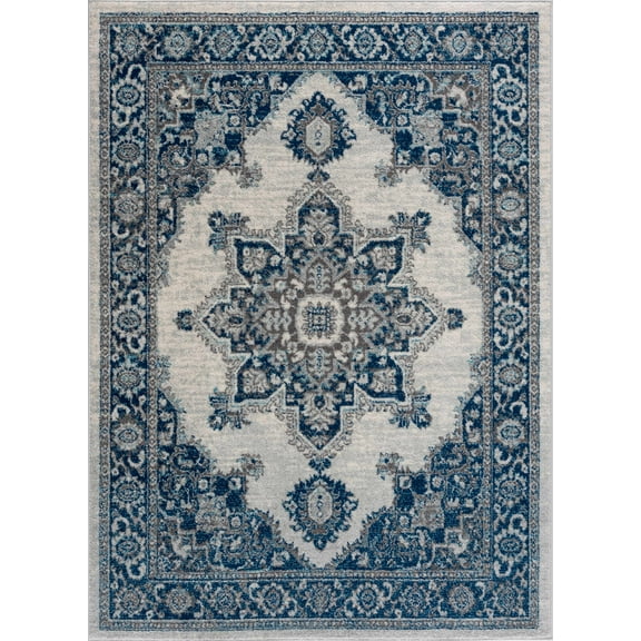 BoutiqueRugs Istanbul Farmhouse Area Rug - Ivory, Navy - 5'3" x 7'3"