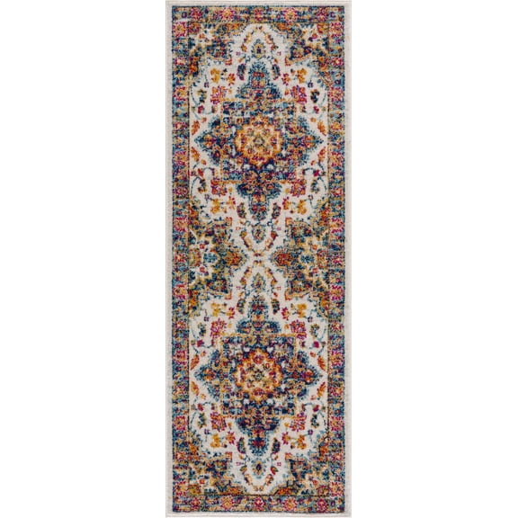 BoutiqueRugs Istanbul Farmhouse Runner Rug - Ivory, Navy - 2'7" x 7'3" Runner