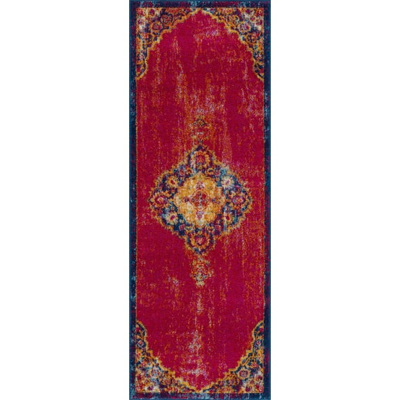 BoutiqueRugs Istanbul Farmhouse Runner Rug - Red, Navy - 2'7" x 7'3" Runner