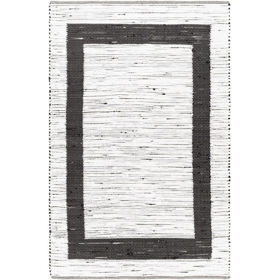 BoutiqueRugs Jaden Bordered Recycled Handmade Area Rug - Off White, Black White, Smoke - 6' x 9'
