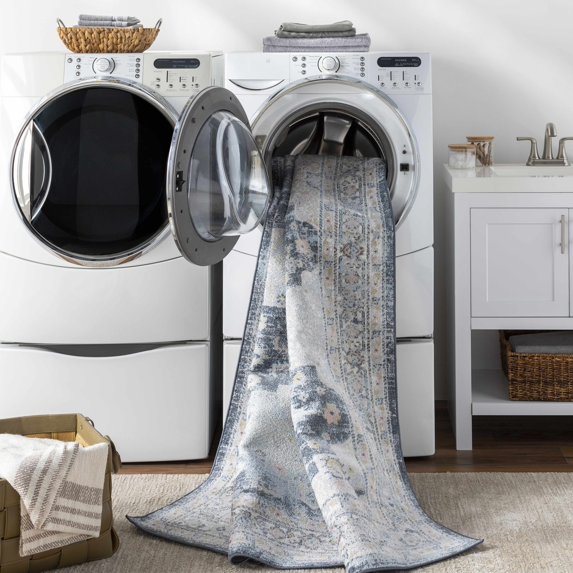 BoutiqueRugs Jara Traditional Area Rug - Machine Washable - Charcoal, Medium Gray, Navy - 6'7" Round