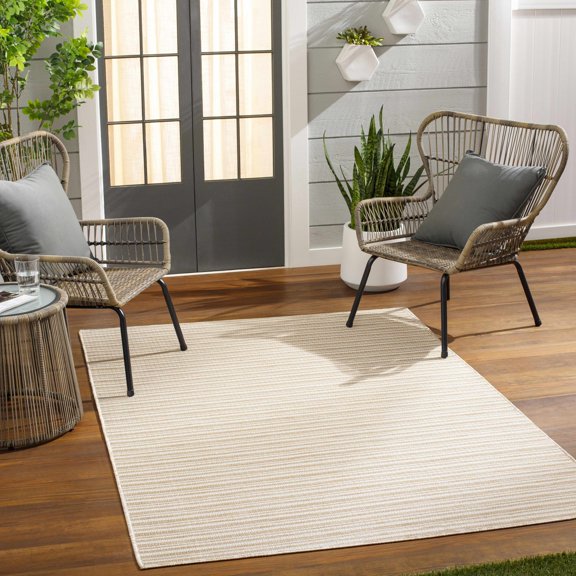 BoutiqueRugs Jimi Contemporary Area Rug - Outdoor Safe - Ivory, Dark Red, Light Brown - 7'8" Round