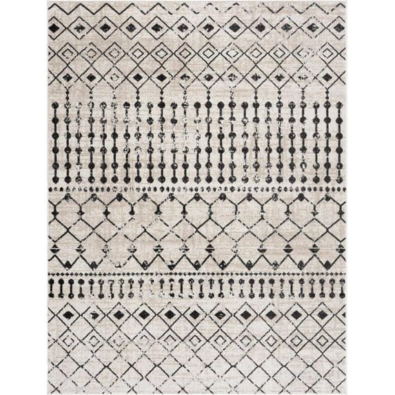 BoutiqueRugs Joppatowne Washable Moroccan Trellis Area Rug - Machine Washable - Black, Gray, Peach - 5'3" x 7'