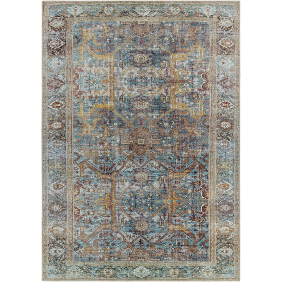 BoutiqueRugs Kaif Washable Low Pile Area Rug - Machine Washable - Teal, Mustard, Lavender - 8'10" x 12'