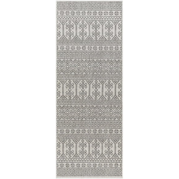 BoutiqueRugs Kalb Bohemian, Transitional Runner Rug - Outdoor Safe - Off White, Charcoal, Medium Gray - 2'7" x 7'3" Runner
