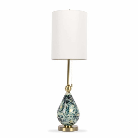 BoutiqueRugs Katipunan Boho Glass Bedside Table Lamp for Bedroom Nightstand - End Side Lighting for Living Room - Shade Linen - Cream, Beige, Blue, Teal, Aqua - 33'' H