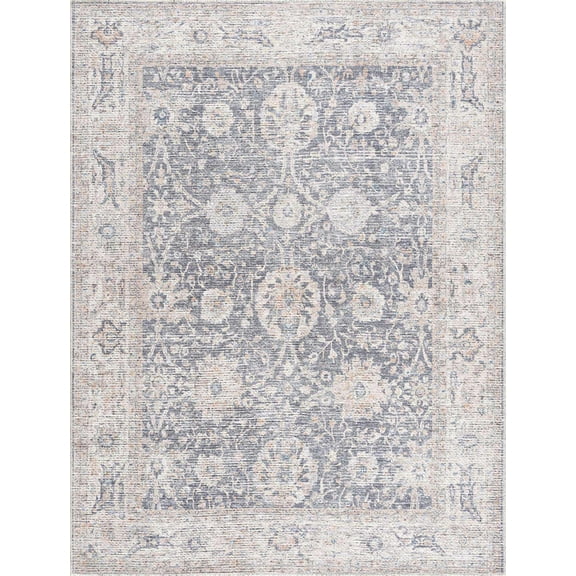 BoutiqueRugs Kayin Farmhouse Area Rug - Machine Washable - Silver - 6'7" x 9'