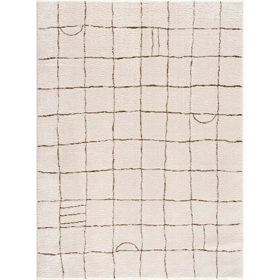 BoutiqueRugs Keanu Grid Shag Area Rug - Rose Cream - 6'7" x 9'