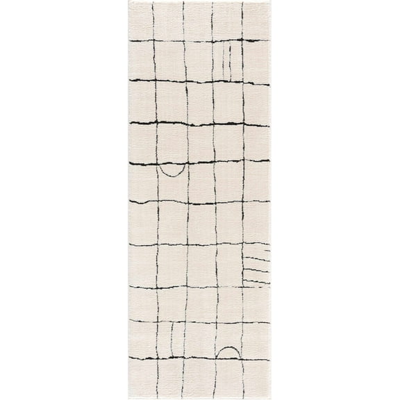 BoutiqueRugs Keanu Grid Shag Runner Rug - Rose Cream - 2'8" x 7'3" Runner