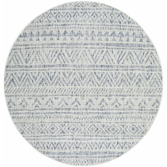 BoutiqueRugs Khanjarah Bohemian, Transitional Area Rug - Outdoor Safe - Navy, Blue, Pale Blue - 6'7" Round
