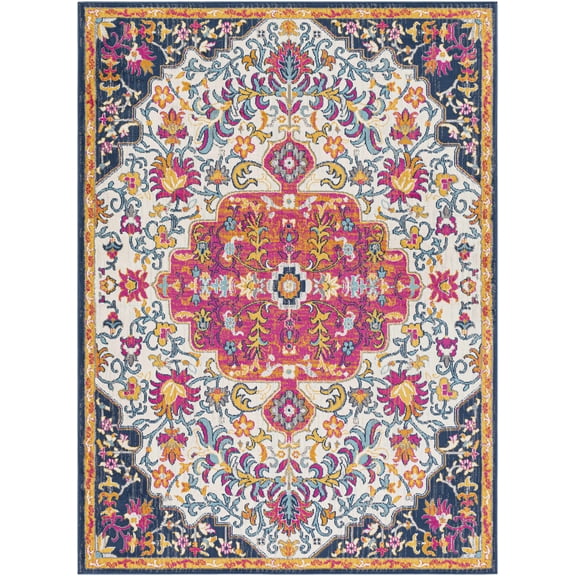 BoutiqueRugs Kialla Traditional Area Rug - Gray, Peach, Navy - 6'7" x 9'