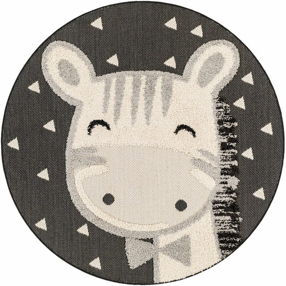 BoutiqueRugs Kids Collection Kiki Giraffe Animal Design Area Rug for Nursery, Playroom, Toddler Room - Outdoor Safe Kids Round Rug - Nursery Rug - Ivory, Charcoal, Black - 3'11" Round