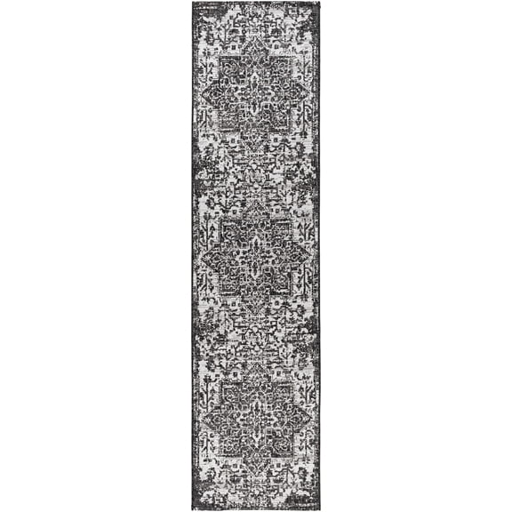 BoutiqueRugs Kilmacolm Traditional Runner Rug - Outdoor Safe - Black, Charcoal, Peach - 2'7" x 10' Runner
