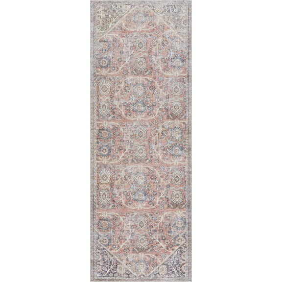 Boutique Rugs Konstantina Farmhouse Runner Rug - Machine Washable - Peach, Pink, Mustard - 2'7" x 7'3" Runner