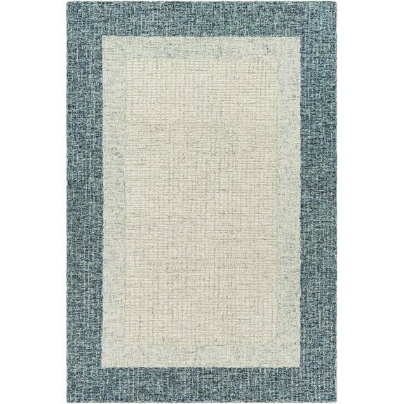 BoutiqueRugs Kuruman Bordered Teal Wool Area Rug - Teal, Light Gray, Medium Gray - 2' x 3'