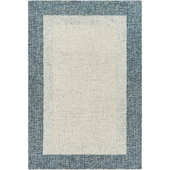 BoutiqueRugs Kuruman Bordered Teal Wool Area Rug - Teal, Light Gray, Medium Gray - 8' x 10'
