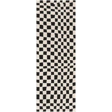 BoutiqueRugs Lajos Black & White Checkered Runner Rug - Rose Cream - 2'8" x 7'3" Runner