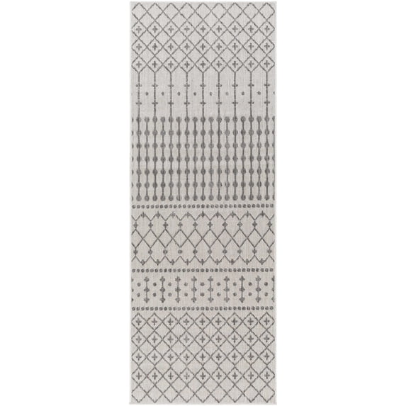 BoutiqueRugs Lali Bohemian, Transitional Runner Rug - Outdoor Safe - Off White, Charcoal, Medium Gray - 2'7" x 7'3" Runner