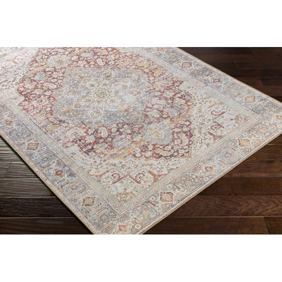 BoutiqueRugs Leeston Traditional Area Rug - Machine Washable - Brick Red, Cream, Lime Green - 5'3" x 7'3"