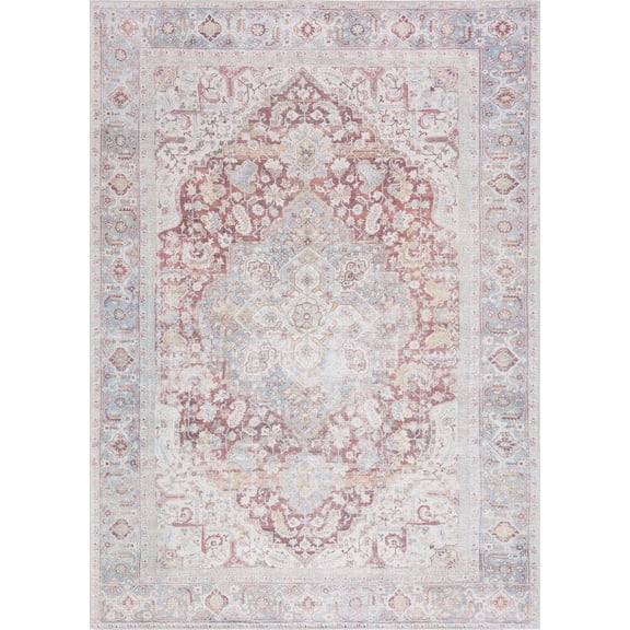 BoutiqueRugs Leeston Traditional Area Rug - Machine Washable - Brick Red, Cream, Lime Green - 8'10" x 12'
