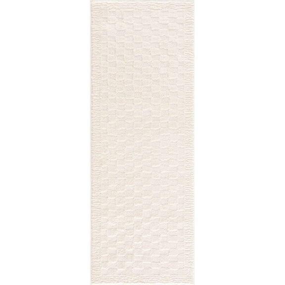BoutiqueRugs Leryn Ivory Checkered Runner Rug - Rose Cream - 2'8" x 7'3" Runner