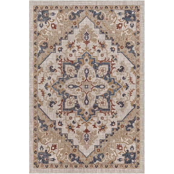 BoutiqueRugs Lewa Traditional Area Rug - Outdoor Safe - Medium Brown, Silver Gray, Light Gray - 6'7" x 9'