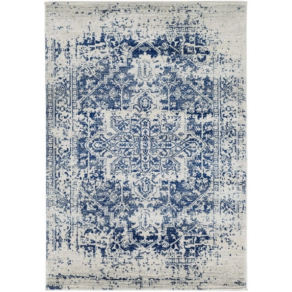 BoutiqueRugs Limestone Bohemian Vintage Medallion Extra Large Area Rug - Farmhouse Oriental Floral Carpet for Living Room, Bedroom, Dining Room - Blue, Gray, Navy - 8'10" x 12'6"