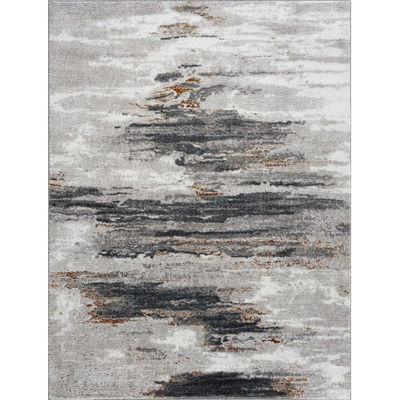 BoutiqueRugs Liverpool Contemporary Medium Pile Marble Area Area Rug - Light Gray, Medium Gray, Off White - 6'7" x 9'