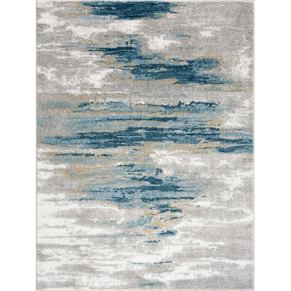 BoutiqueRugs Liverpool Contemporary Medium Pile Marble Area Area Rug - Light Gray, Off White, Navy - 2' x 3'
