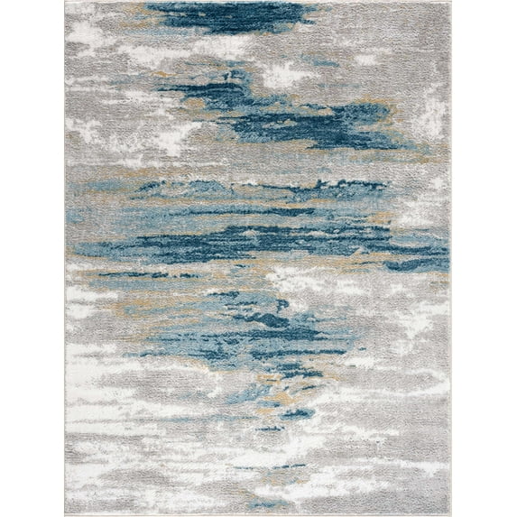 BoutiqueRugs Liverpool Contemporary Medium Pile Marble Area Area Rug - Light Gray, Off White, Navy - 8'10" x 12'