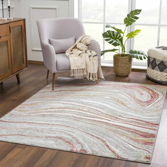 BoutiqueRugs Liverpool Medium Pile Marble Area Area Rug - Gray, Pink - 18" x 18" Sample
