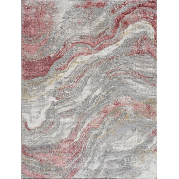 BoutiqueRugs Liverpool Medium Pile Marble Area Area Rug - Off White, Medium Gray, Light Gray - 5'3" x 7'