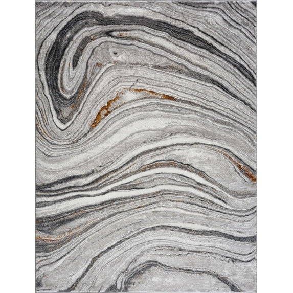 BoutiqueRugs Liverpool Modern Abstract Area Rug - Contemporary Marble Print Carpet for Living Room - Light Gray, Medium Gray, Off White - 6'7" x 9' (6x9)