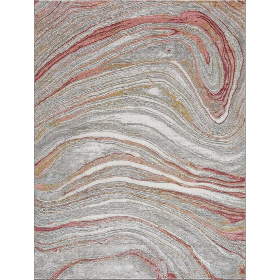 BoutiqueRugs Liverpool Modern Abstract Area Rug - Contemporary Marble Print Carpet for Living Room - Gray, Pink - 2' x 3'