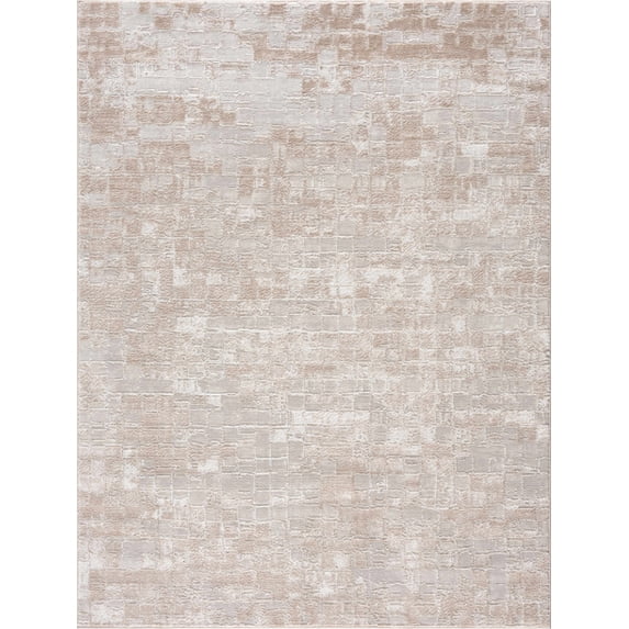 BoutiqueRugs Liverpool Modern Checkered Area Rug - Contemporary Checkered Carpet for Living Room - Ivory, Light Brown, Peach - 5'3" x 7' (5x7)