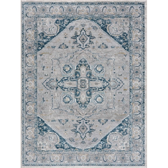 BoutiqueRugs Liverpool Traditional Area Rug - Medium Gray, Light Gray, Navy - 7'10" x 10'