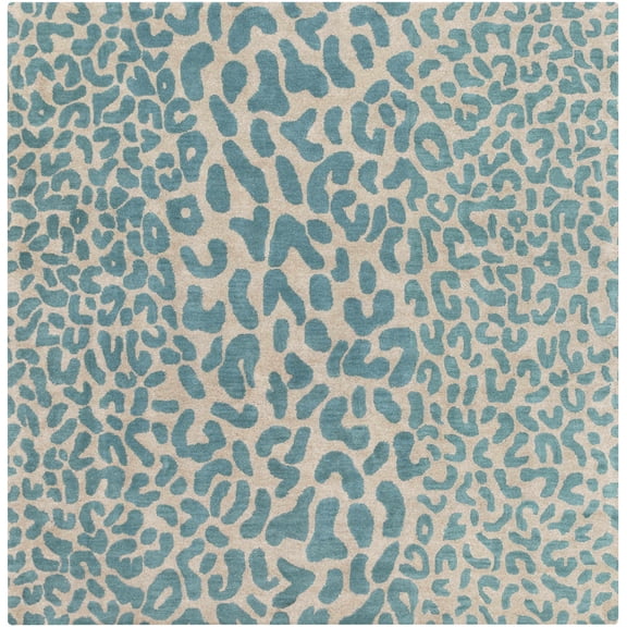 BoutiqueRugs Lockbourne Deep Teal Leopard Area Rug - Dark Red, Teal - 8' Square