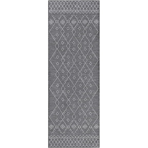 BoutiqueRugs Lorena Bohemian, Transitional Runner Rug - Outdoor Safe - Charcoal, Black - 2'6" x 7'3" Runner