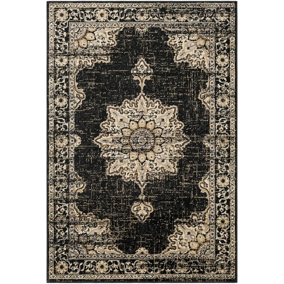 BoutiqueRugs Lostwithiel Traditional Area Rug - Black, Charcoal, Tan - 5'3" x 7'9"