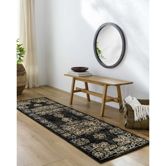 BoutiqueRugs Lostwithiel Traditional Runner Rug - Black, Charcoal, Tan - 2'2" x 7'7" Runner