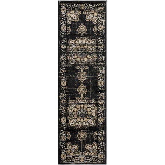 BoutiqueRugs Lostwithiel Traditional Runner Rug - Black, Charcoal, Tan - 2'2" x 7'7" Runner