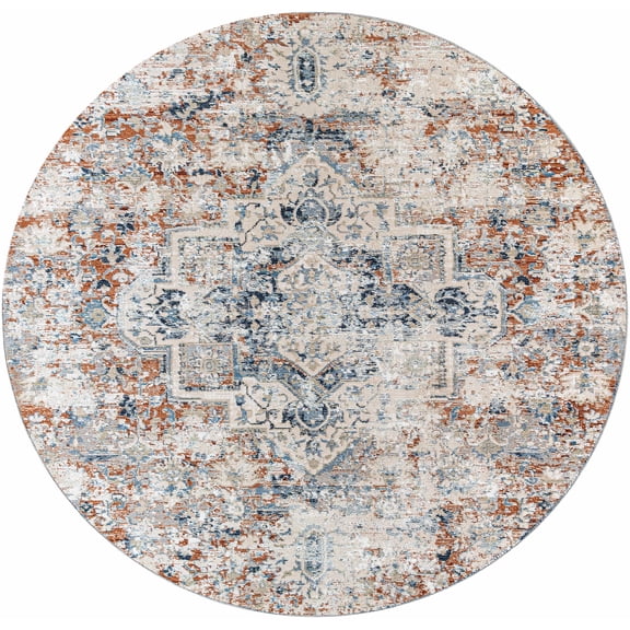 BoutiqueRugs Loughrea Traditional Area Rug - Navy, Denim, Medium Gray - 7'10" Round