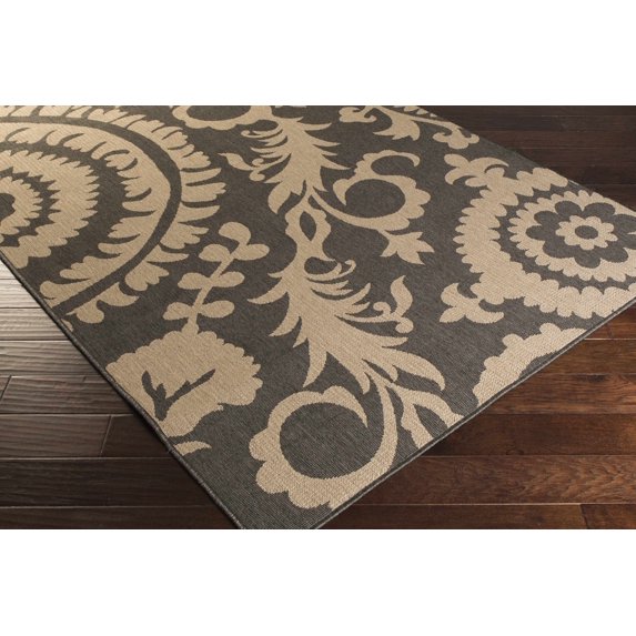 BoutiqueRugs Loughton Traditional, Transitional Area Rug - Outdoor Safe - Black, Dark Red - 7'3" Square