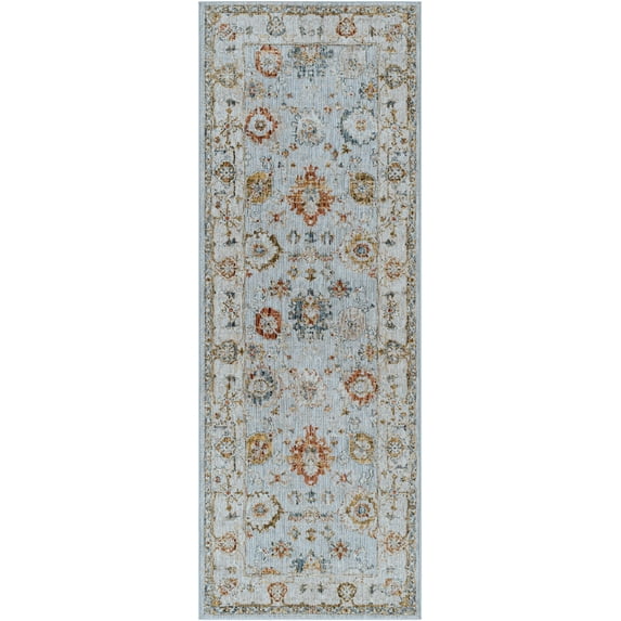 Boutique Rugs Luklukan Traditional Runner Rug - Light Gray, Cream, Denim - 2'7" x 10' Runner