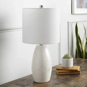 BoutiqueRugs Lumbang Modern Ceramic Bedside Table Lamp for Bedroom Nightstand - End Side Lighting for Living Room - Shade Linen - White - 23" H