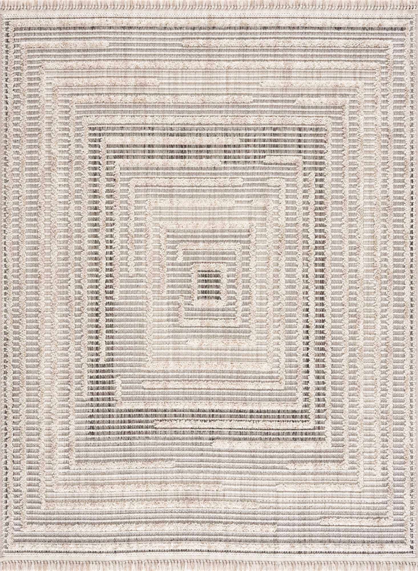 BoutiqueRugs Lunao Farmhouse High Low Textured Shag Oversized Area Rug - Modern Geometric Carpet for Living Room, Bedroom - Charcoal, Cream, Peach - 8'10" x 12' (9x12)