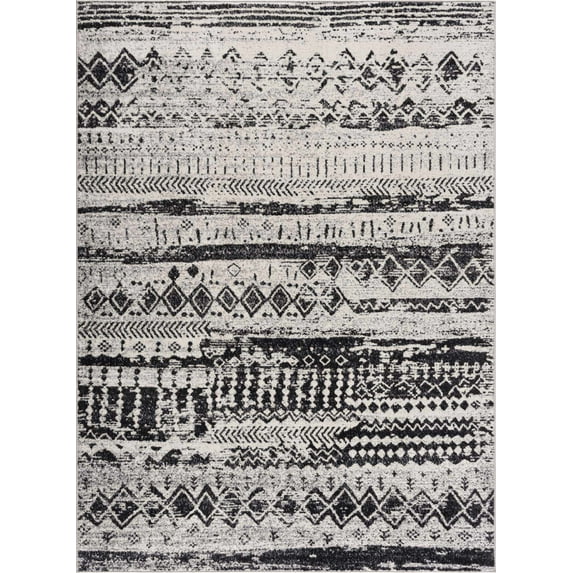 BoutiqueRugs Lyssons Bohemian, Transitional Area Rug - Machine Washable - Black, Gray, Light Gray - 7'10" x 10'