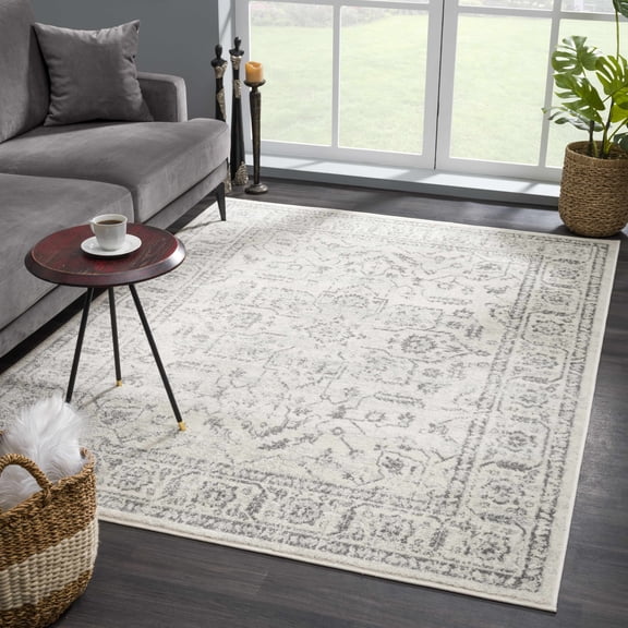 BoutiqueRugs MARASH Traditional, Transitional Runner Rug - White, Gray, Light Gray - 2'7" x 7'3" Runner