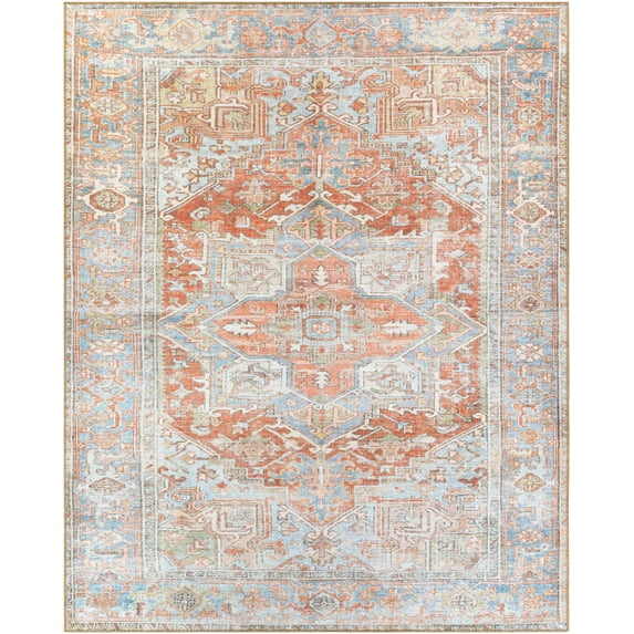 BoutiqueRugs Maayon Boho Vintage Area Rug - Traditional Damask Floral Carpet for Living Room, Bedroom - Machine Washable - Brick Red, Dark Red, Navy - 5'3" x 7' (5x7)