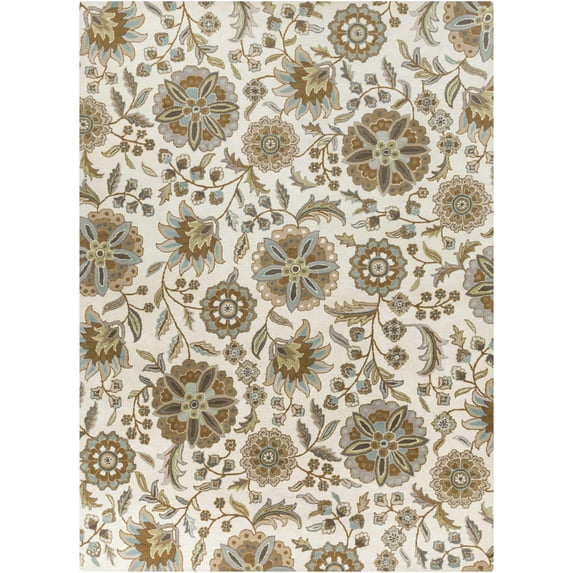 BoutiqueRugs Mack Boho Hand Tufted Wool Natural Fiber Soft Area Rug - Traditional Floral Carpet for Living Room, Bedroom, Dining Room - Cream, Blue, Sage - 4' x 6'